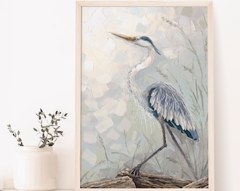 Blue Heron Art Print, Louisiana Bayou, Southern Coastal Decor