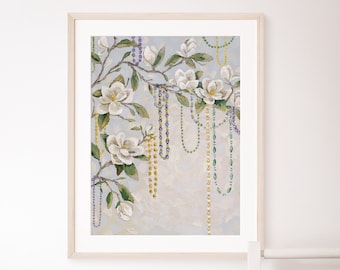Magnolia Mambo Art Print | New Orleans, Mardi Gras Beads