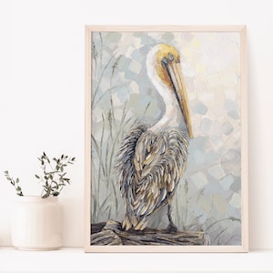 Brown Pelican bird print, Southern Art, Southern decor, Marshland Artwork, Beach decor, Hostess gift, Bayou Bird Print, office decor