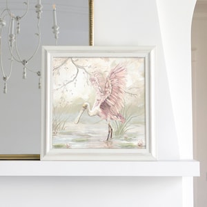 Roseate Spoonbill painting, bird art, Pastel Decor, Romantic Decor, Housewarming gift, Mother&#39;s Day gift, Thinking of You, Thank You Gift,