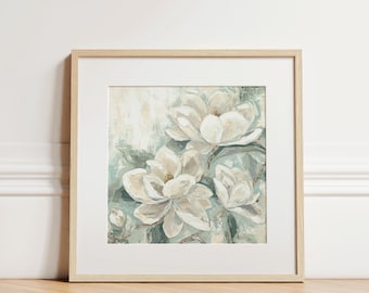 Magnolia flowers painting, right, southern belle, impasto painting, fine art print, pastel wall art, paper print, Mother's Day, Louisiana
