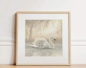 Swan Painting, Romantic Bird Art Print, "Fairest Of Them All"