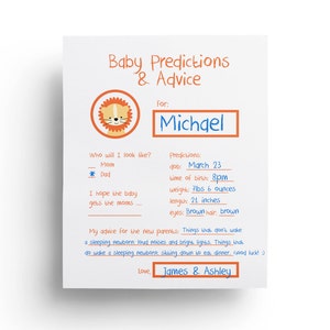 Baby Predictions Card Baby Shower Games Printable Shower Ideas image 1