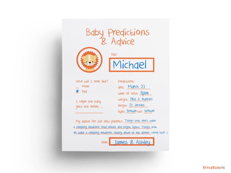 Baby Predictions Card Baby Shower Games Printable Shower Ideas image 1