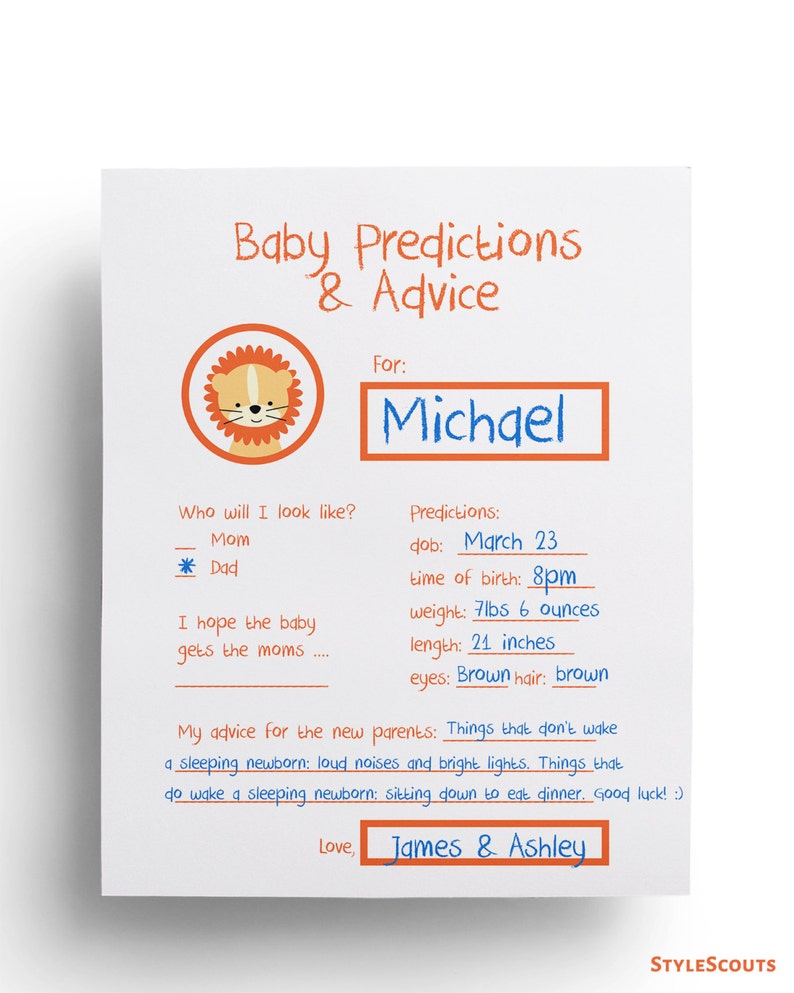 Baby Predictions Card Baby Shower Games Printable Shower Ideas image 2