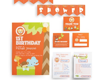 Safari Baby Shower Party Package - Birthday Invitation, 1st Birthday, Lion baby shower