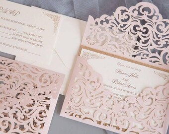 wedding invitations invitation pocket blush invitation etsy