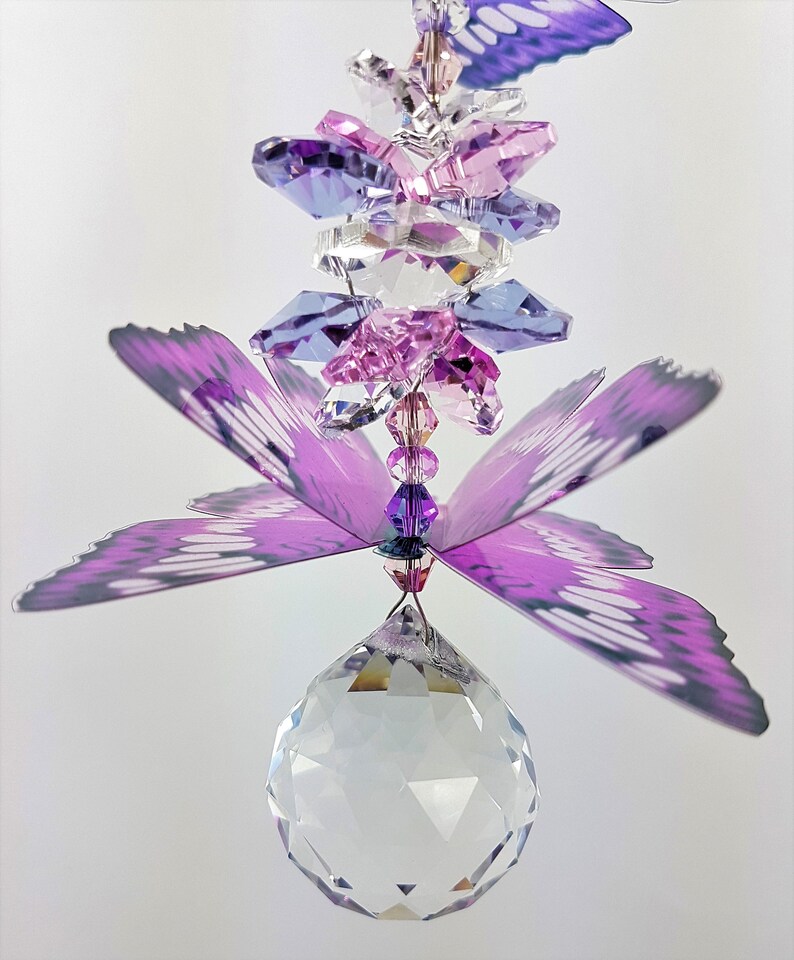 Double Butterfly Crystal Suncatcher Gift Pink Purple Handmade Etsy