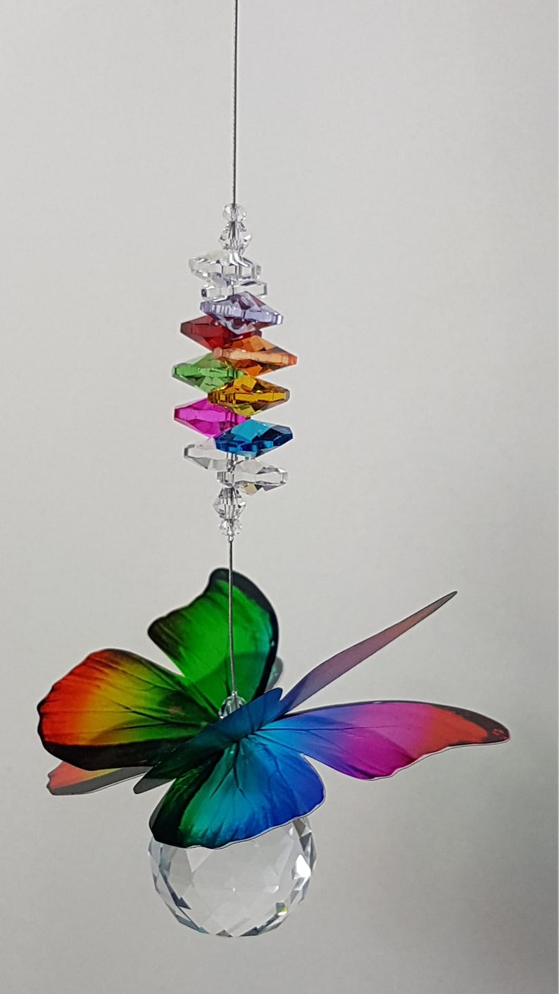 Rainbow Butterfly Crystal Suncatcher Gift Handmade Window Etsy