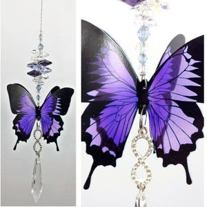 Butterfly Crystal Suncatcher purple infinity gift- 7 colors to choose from. Rainbow window hanging light catcher suncatchers sun catcher