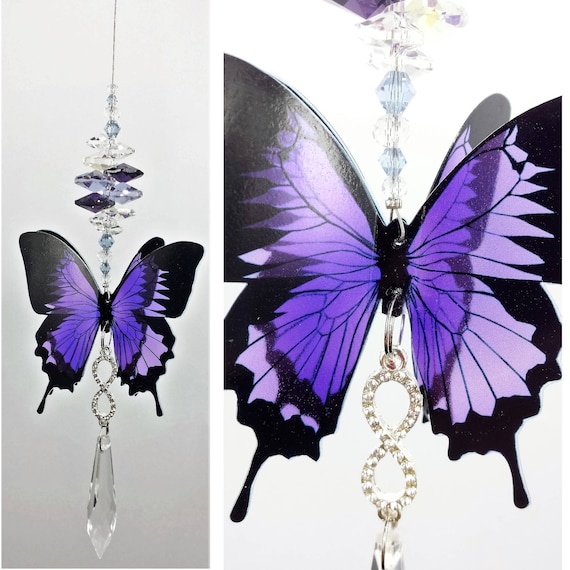 Butterfly Shape Hanging Pendant Purple Crystal Sun Catcher Home Decor Feng Shui