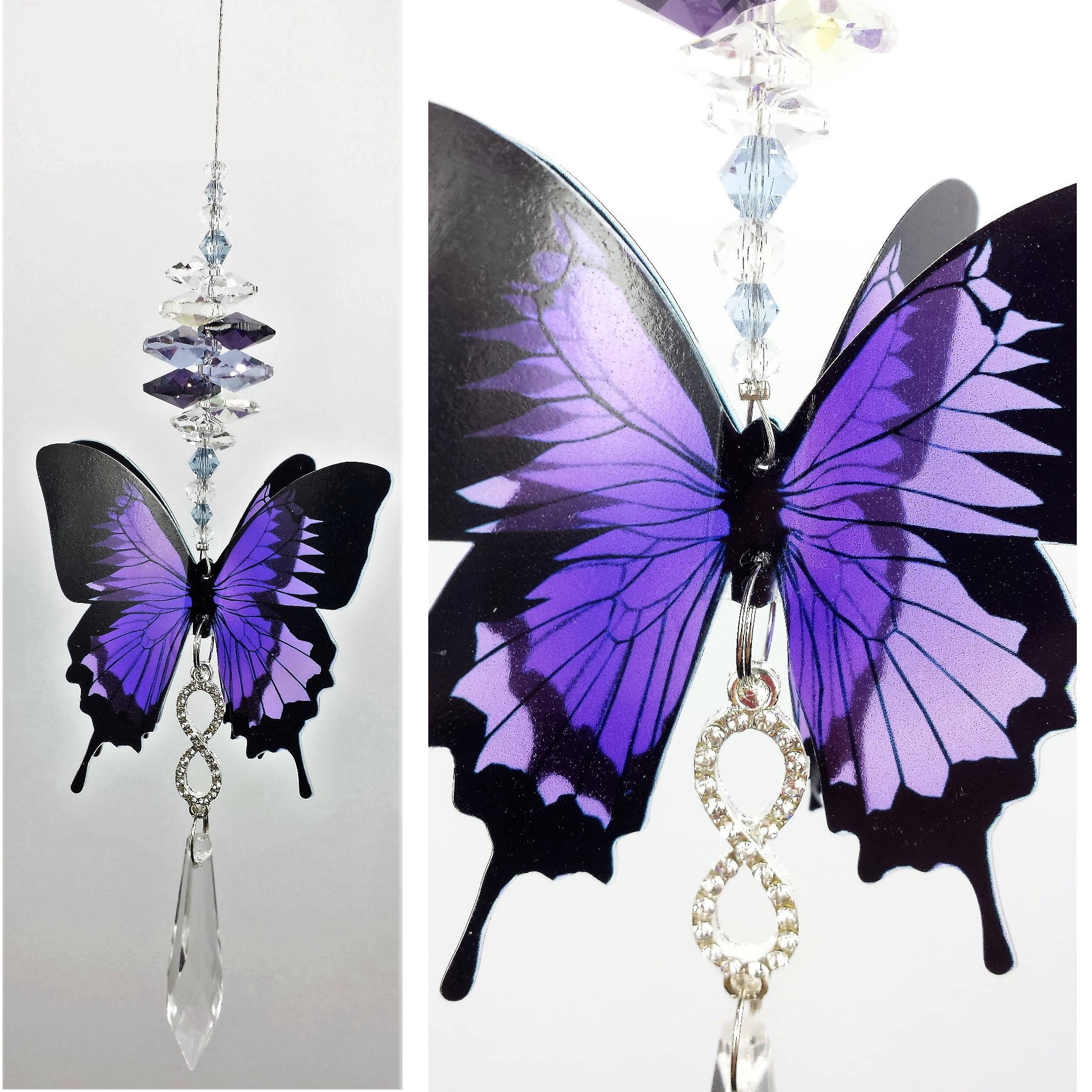 Butterfly crystal suncatcher purple infinity gift handmade Etsy