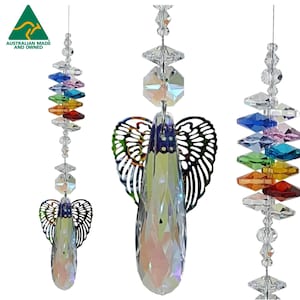 Rainbow Angel crystal suncatcher #4, chakra hanging car mirror window crystals, memorial, christening, baptism, confirmation sympathy gifts