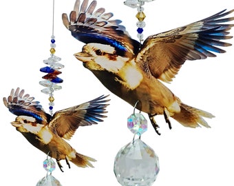 Kookaburra Crystal Suncatcher gift #2, window hanging light catcher prism, beautiful coloured bird, sun catcher suncatchers