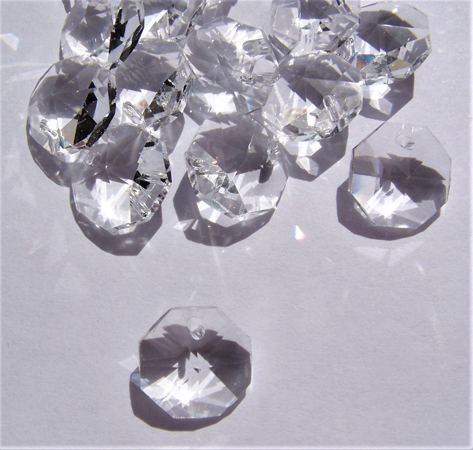 40Pcs 14mm Crystal Octagon Beads Chandelier Parts Hanging Beads Grey