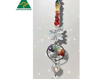 Chakra gemstone tree of life Crystal Suncatcher Gift. Window, car mirror, hanging lightcatcher crystals