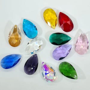 38mm crystal teardrop almond shaped pendants for DIY sun catchers, chandelier repairs rainbow prisms for crystal suncatcher craft supplies.