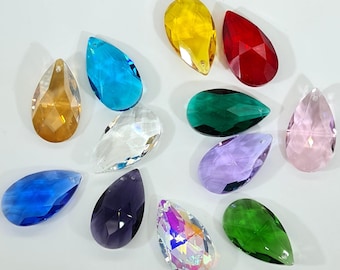 38mm crystal teardrop almond shaped pendants for DIY sun catchers, chandelier repairs rainbow prisms for crystal suncatcher craft supplies.