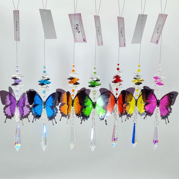 Butterfly Crystal Suncatcher purple infinity gift- 7 colors to choose from. Rainbow window hanging light catcher suncatchers sun catcher