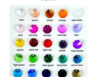 14mm 1hole octagon crystal suncatcher beads pack of 50pc,over 20 colors. craft rainbow octagons, crystals for suncatchers chandelier repairs