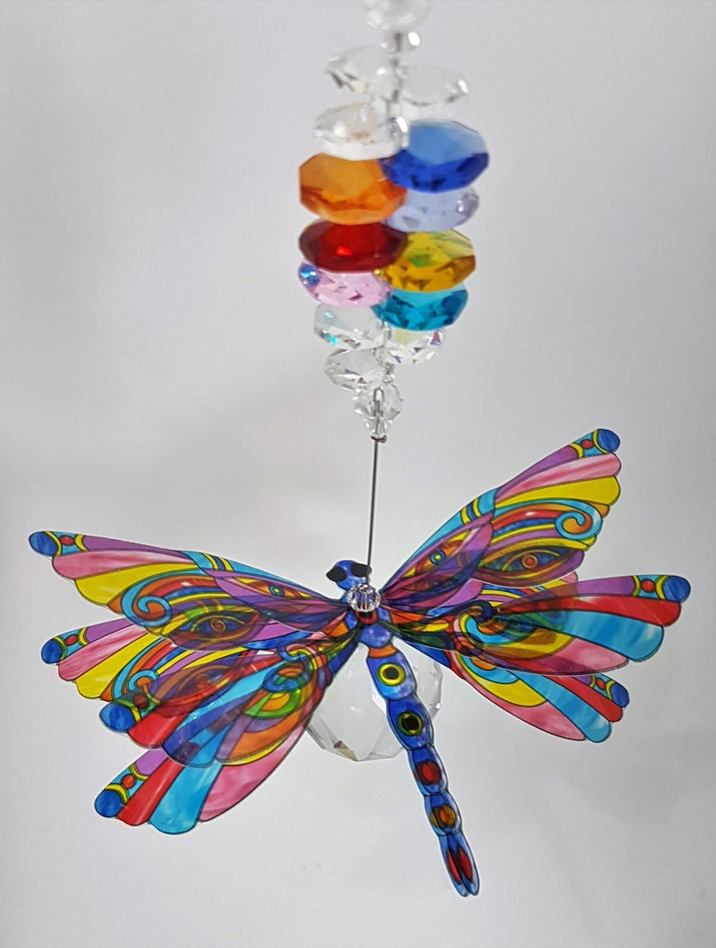 Rainbow Dragonfly Crystal Suncatcher Fengshui Window Hanging Etsy