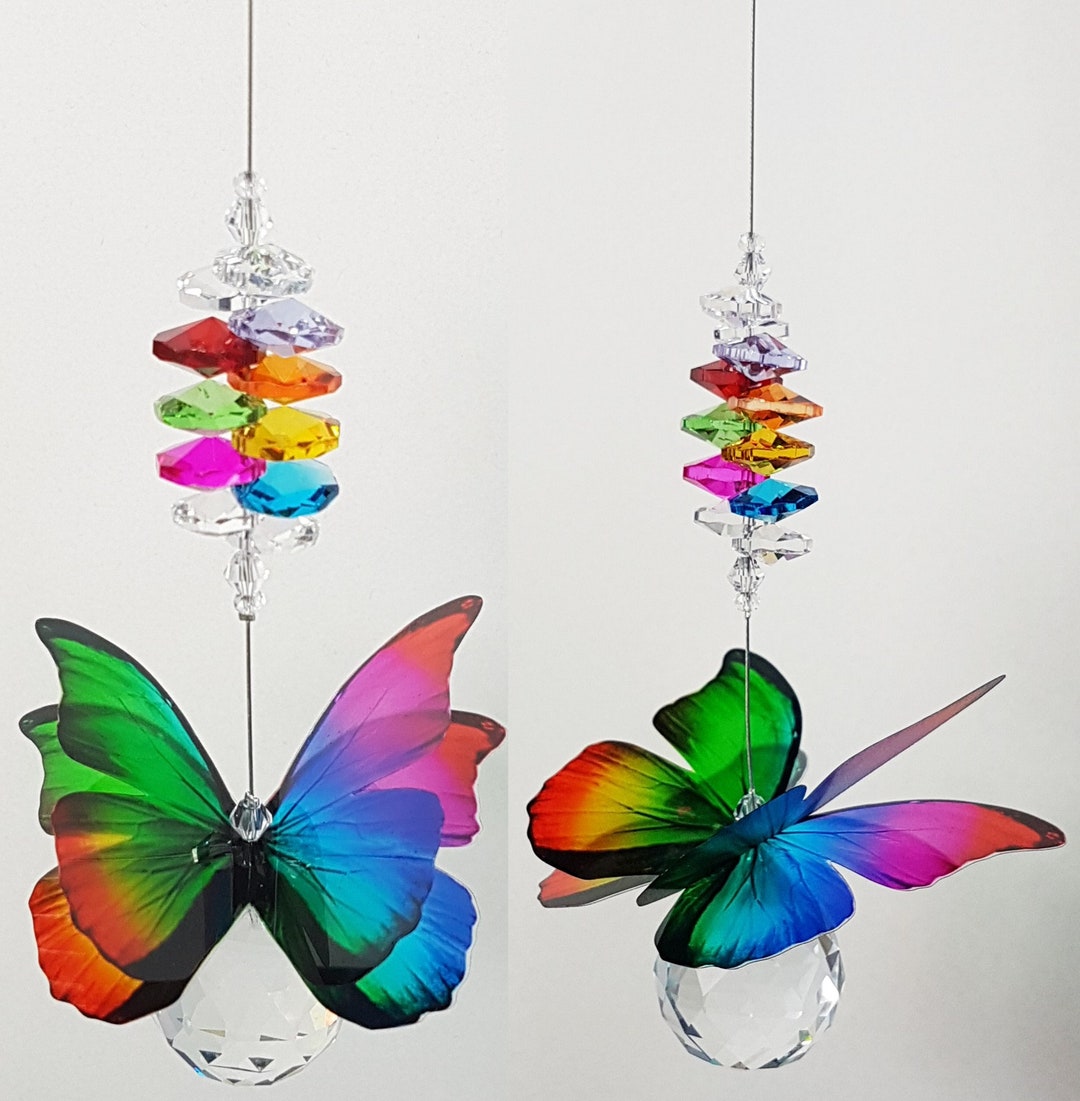 Stunning Rainbow Butterfly Crystal Suncatcher Gift, Handmade to Order