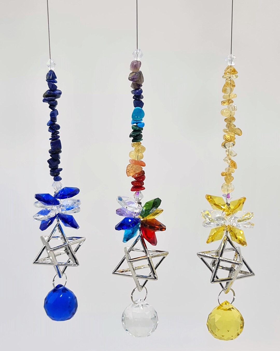 Gemstone Merkabah Crystal Suncatcher Sacred Geometry 20mm Ball Prism