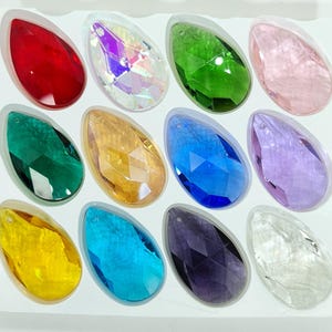 38mm crystal teardrop almond shaped pendants for DIY sun catchers, chandelier repairs rainbow prisms for crystal suncatcher craft supplies. image 2