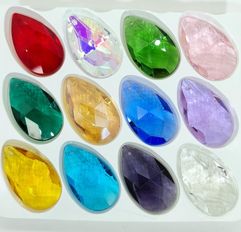 38mm crystal teardrop almond shaped pendants for DIY sun catchers, chandelier repairs rainbow prisms for crystal suncatcher craft supplies. image 2
