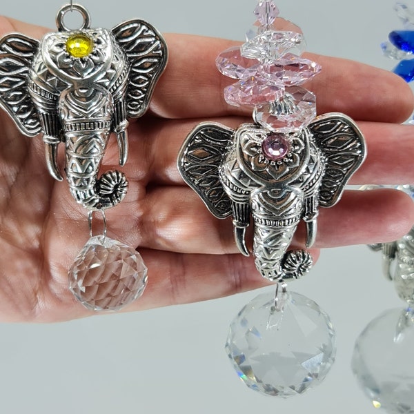 Elephant suncatchers, 3 sizes and many colors. Crystal Suncatcher gifts hand made to order in Australia with best quality crystal balls.