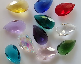 38mm crystal teardrop almond shaped pendants for DIY sun catchers, chandelier repairs rainbow prisms for crystal suncatcher craft supplies.