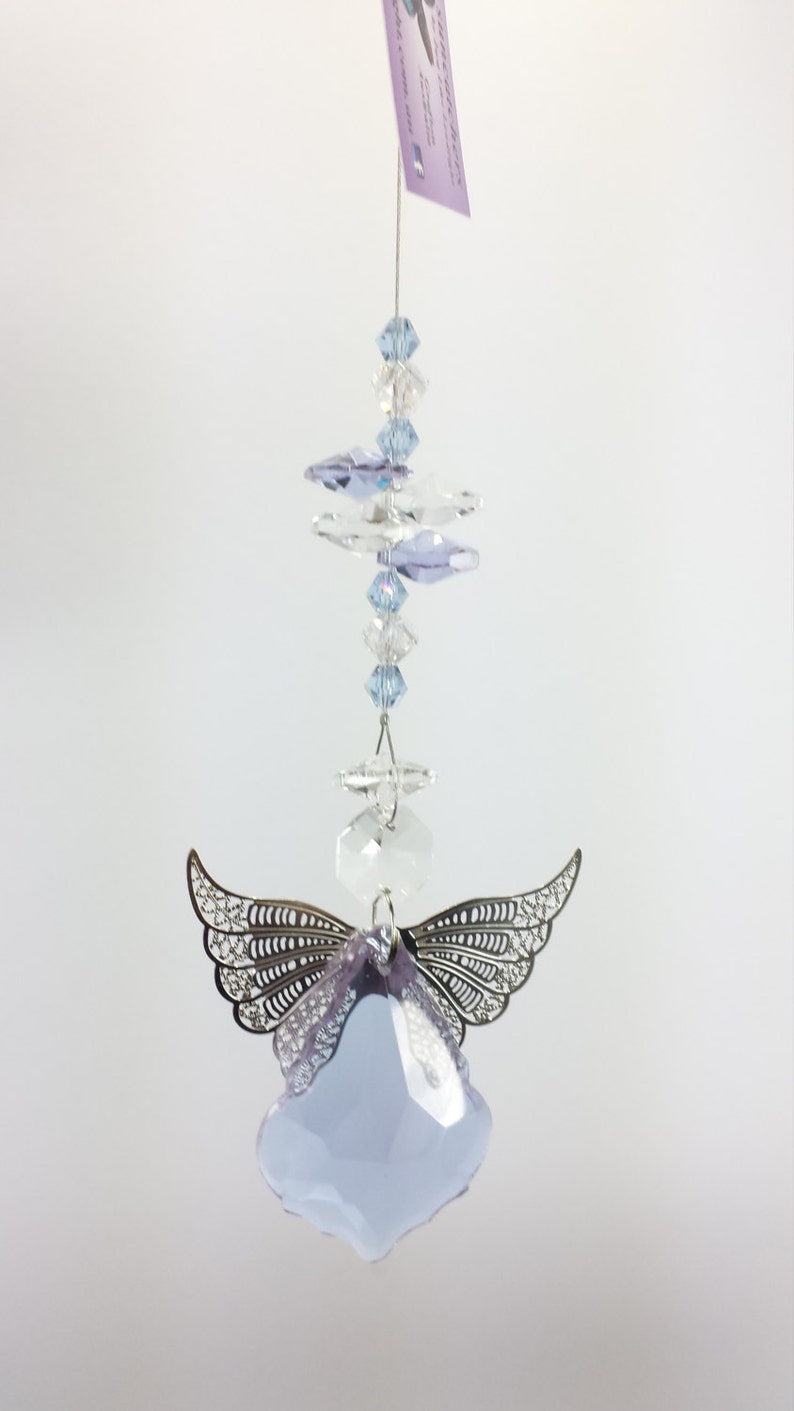 Crystal Guardian Angel Suncatcher Gift With Silver Filigree Etsy