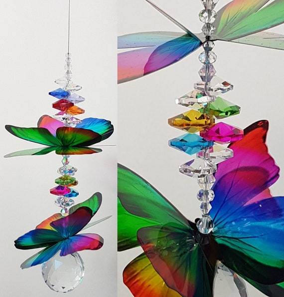 NHQZ Attrape-Soleil Papillon Cristal - Sun Catcher Arc-en-Ciel - Ornement Fenêtre Suspendu Jardin Maison