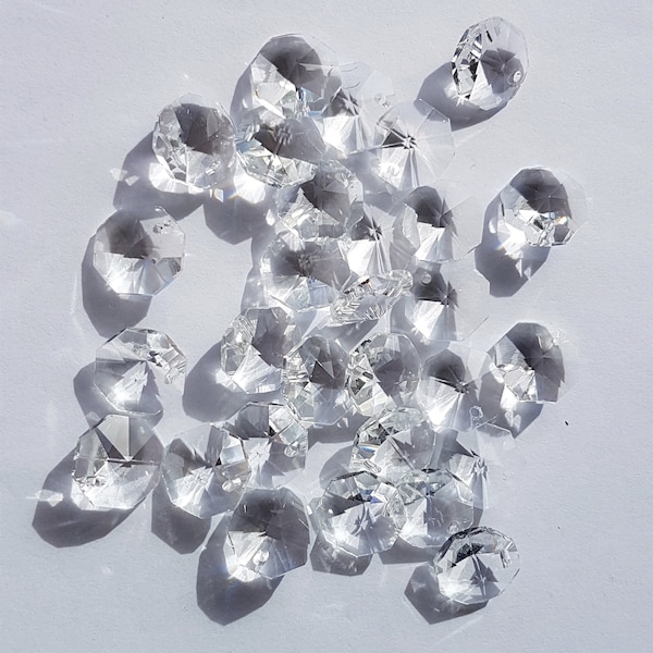 Perles attrape-soleil octogonales en cristal transparent 100 x 14 mm, 1 ou 2 trous