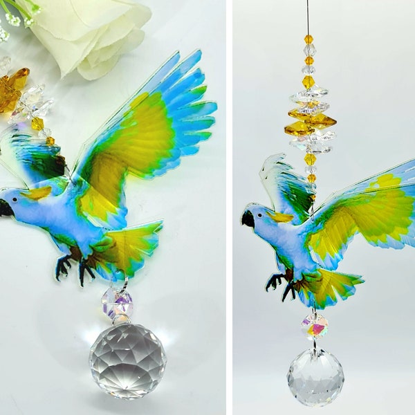 Yellow Crested Cockatoo Crystal Suncatcher gift, window hanging prism, suncatcher parrot, lightcatcher pendant handmade in AU