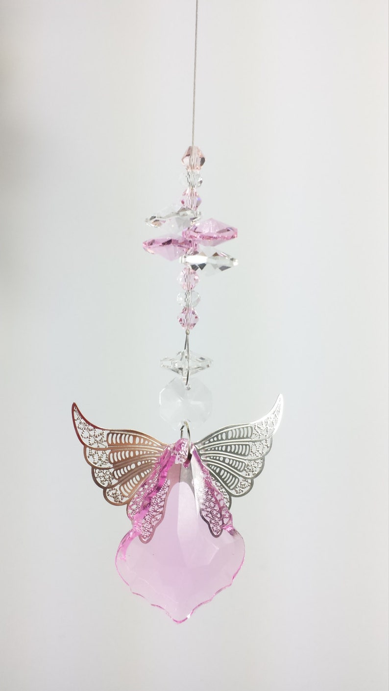 Crystal Guardian Angel Suncatcher Gift With Silver Filigree Etsy