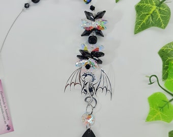 Dragon Crystal Suncatcher Gift, black and AB crystals only 6 available. window hanging light catcher crystals, sun catcher suncatchers