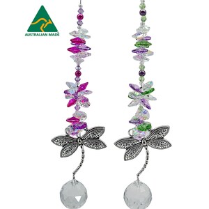 Dragonfly Crystal Suncatcher Gift, 30mm clear ball with pastel octagon crystals. Window hanging pendant, home decor suncatchers