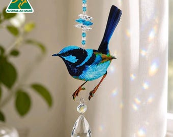 Australian Blue Fairy Wren Crystal Suncatcher. Handmade Gifts