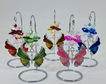 Butterfly Crystal Suncatcher on Stand, rhinestone pendant butterflies charm suncatchers, rainbow  gift 10cm tall