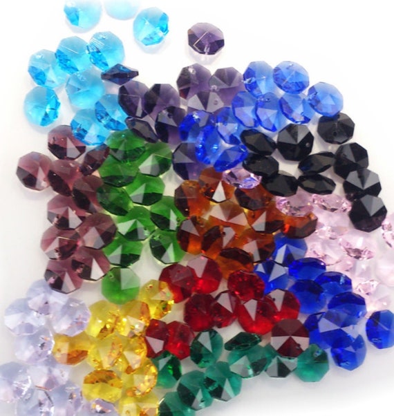 100x 14mm Octagon Crystal Suncatcher Beads 1 Hole Ass Colours