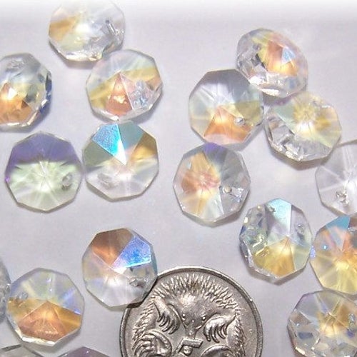 100x Octagonal AB Aurora Beads 14mm Chandelier Crystals Suncatcher DIY Pendant 