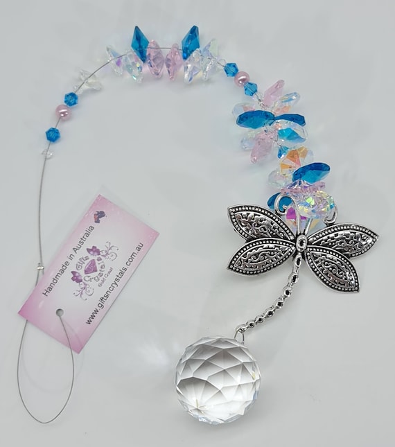 Large Yellow and Pink Pastel Crystal Dragonfly Necklace Large Yellow and Pink Pastel Crystal Dragonfly Necklace