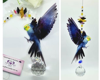 Cockatiel Crystal Suncatcher gift, parrot bird window hanging prism, suncatcher bird, lightcatcher pendant handmade in AU