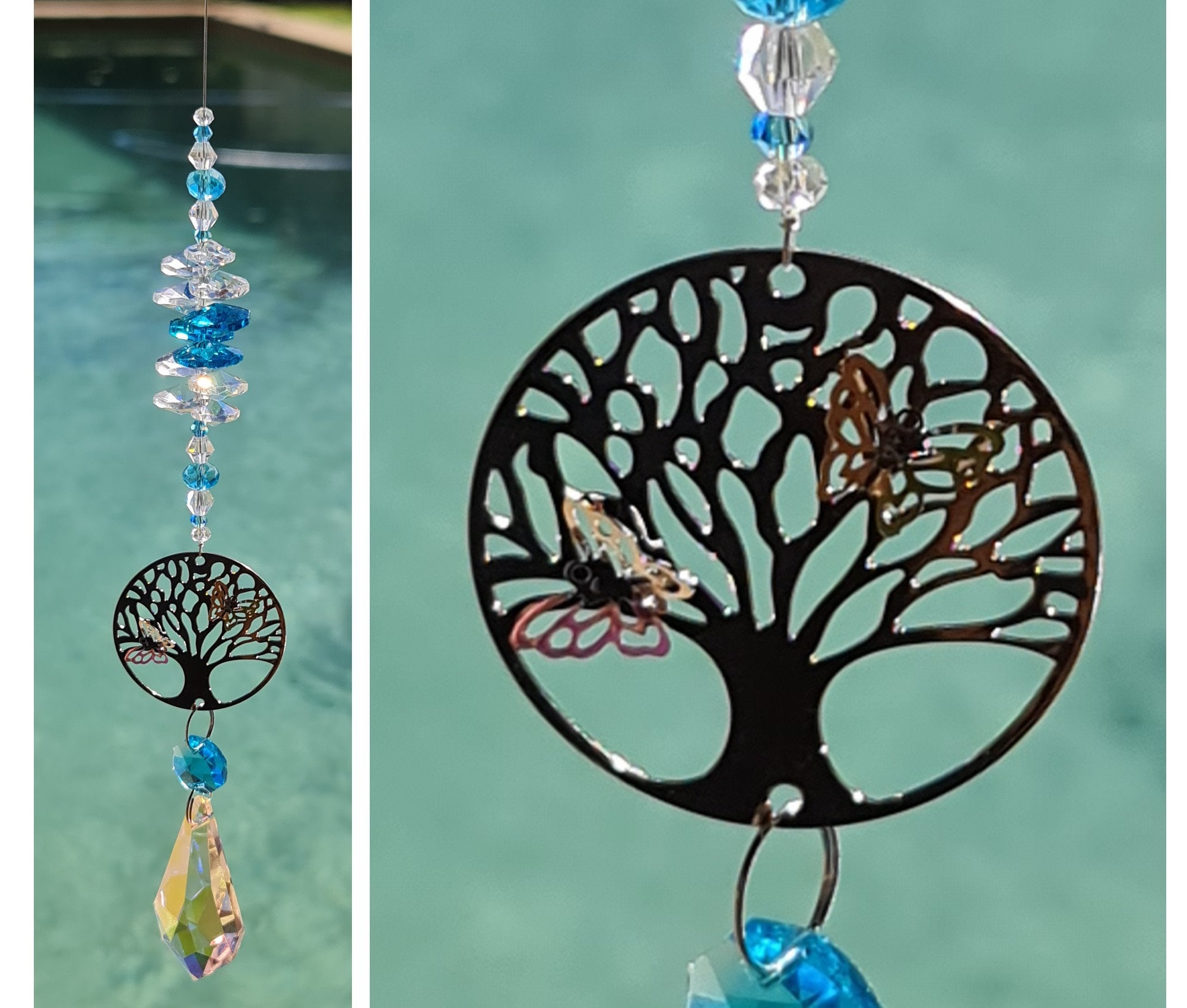 Handmade Suncatcher Blue Crystal Ball Clear Bead Rainbow Wedding Ornament Gifts 