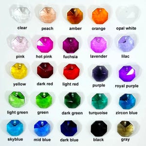 14mm 1hole octagon crystal suncatcher beads pack of 50pc,over 20 colors. craft rainbow octagons, crystals for suncatchers chandelier repairs