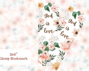 God is Love Bookmark, Christian Stationery, Christian Bookmark, Bible Verse Bookmark, Bible Study Accessories, Floral Bookmark, Religious