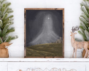 Bethlehem Nativity Scene Watercolor Art Print, Christian Christmas Decor