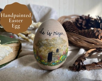 Hand Painted Wooden Easter Egg, Garden Tomb Scene, Garden Tomb Easter Egg, Christian Easter Art, He is Risen Art, Easter Egg Decor, Easter