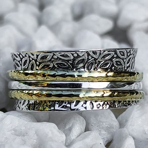 Meditation Ring 925 Solid Sterling Silver Spinner Ring Men Women Thumb Statement Wide Large Brass Band Engraved Handmade